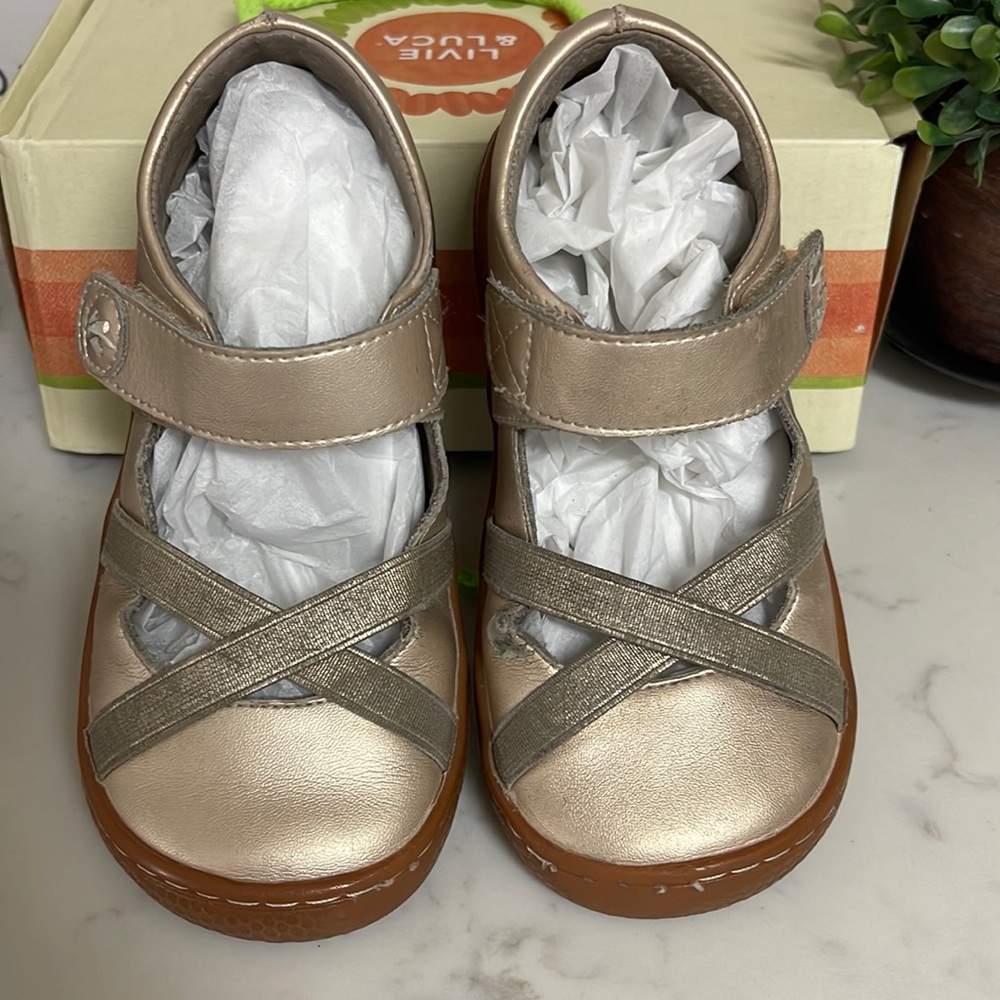 Livie & Luca - champagne Cross Strap Leather Shoes Rubber Sole - 12 Toddler
